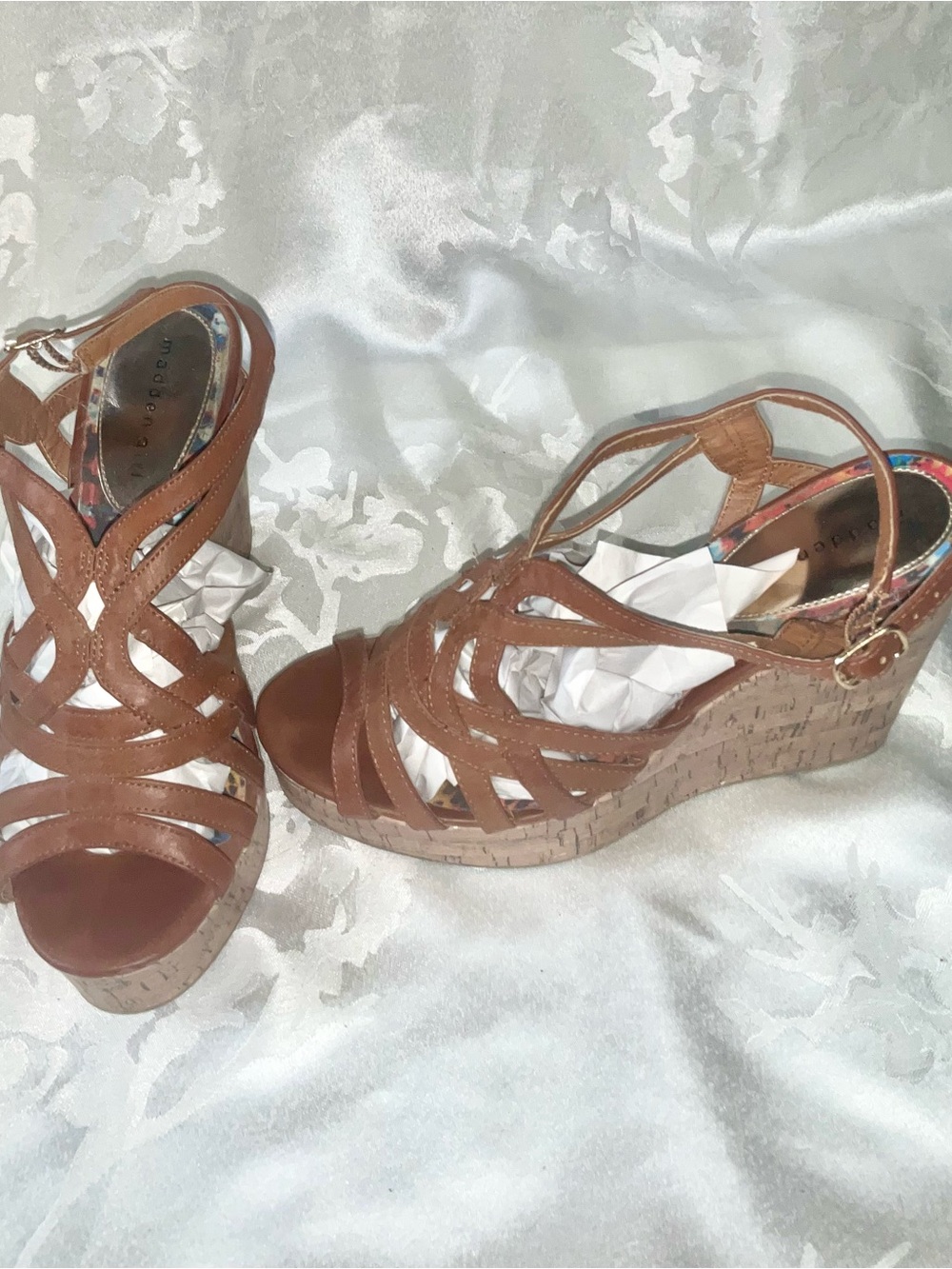 Madden Girl Tan Strappy Cork Wedge Platform Sandals